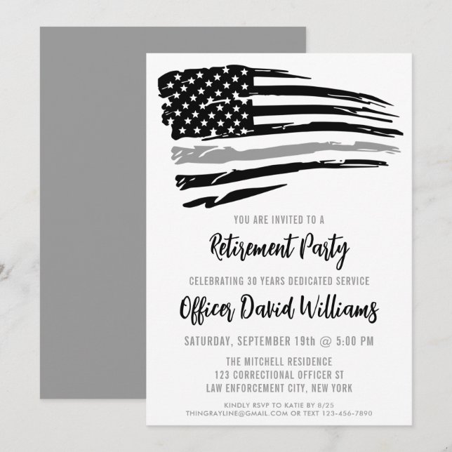 Tunn grå linje kriminalvårdares pensionering inbjudningar (Fram/baksida)