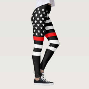 Tunn grafisk röd linjeamerikanska flaggan på leggings