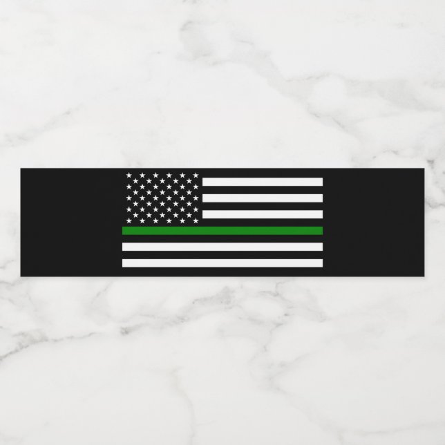 Tunn grön linje flagga: Patriotiska militära veter Vattenflaskor Etikett (Singel etikett)
