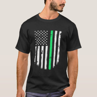 Tunn grön linje Usa amerikansk flagg jacka topp T Shirt