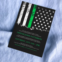 Tunn Grönt Line American Flagga Party|Event Inbjud