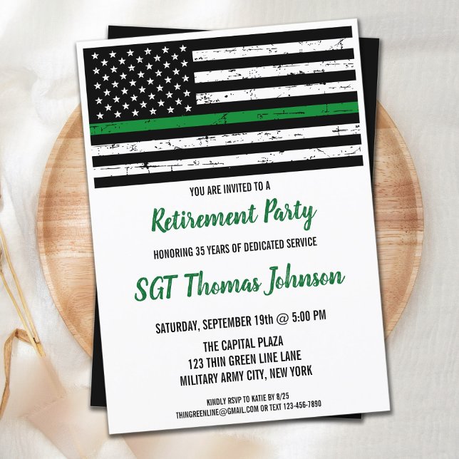 Tunn Grönt Line Amerikanska Flagga Militära Pensio Inbjudningar (Skapare uppladdad)