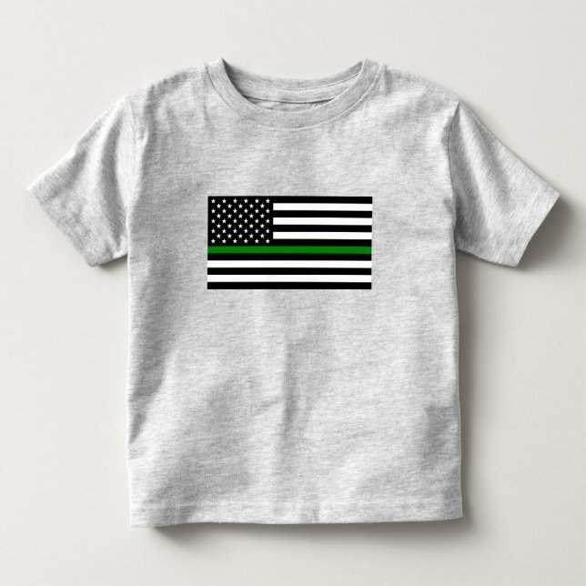 Tunn Grönt Line Flagga: Patriotiska militära veter T Shirt (Framsida)
