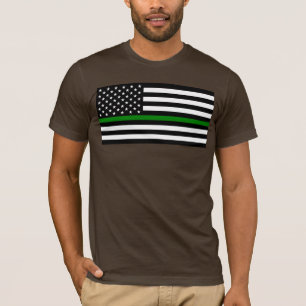 Tunn Grönt Line Flagga: Patriotiska militära veter T Shirt