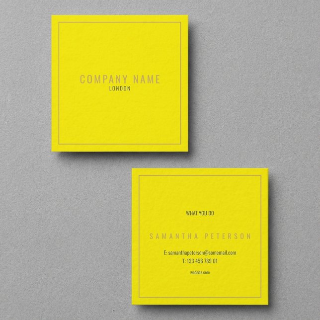 Tunn guldkant neon gul fyrkantigt visitkort (Thin gold border neon yellow square business card.)