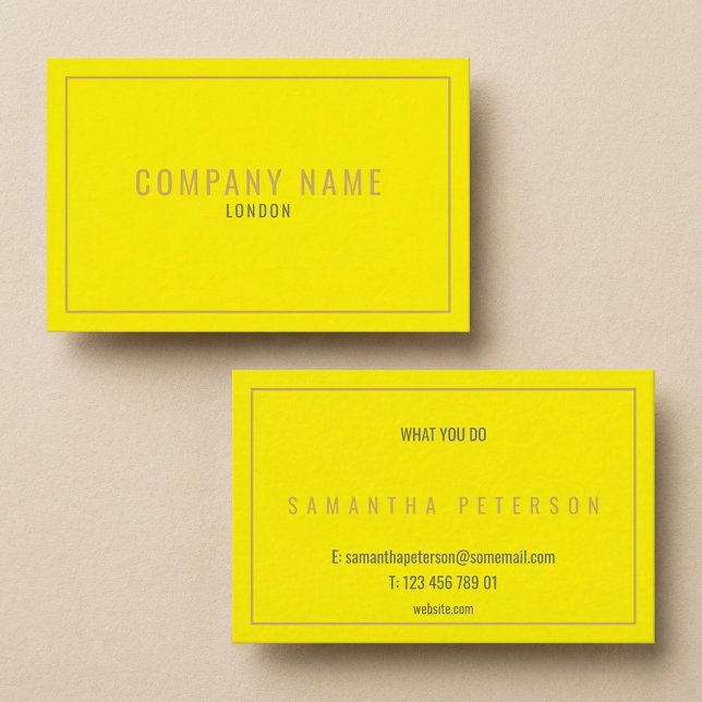 Tunn guldkant neon gul visitkort (Thin gold border neon yellow business card.)