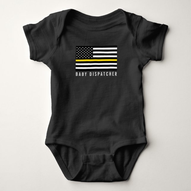 Tunn Gult Line American Flagga Baby Dispatcher T Shirt (Framsida)