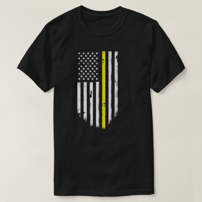 Tunn Gult Line Amerikansk Flagga Flaggor Top T Shirt (Design framsida)