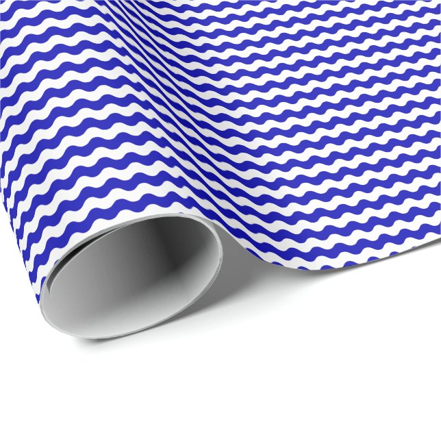 Tunn kunglig blått- och vitvågar som slår in presentpapper (Rullad Hörn)