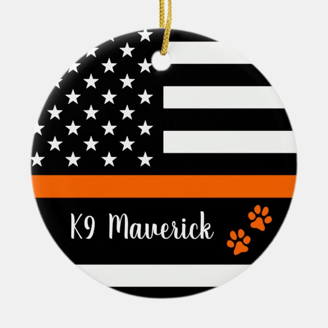 Tunn Orange - Sök och Rädding - SARS K9-Hund Julgransprydnad Keramik (Framsidan)