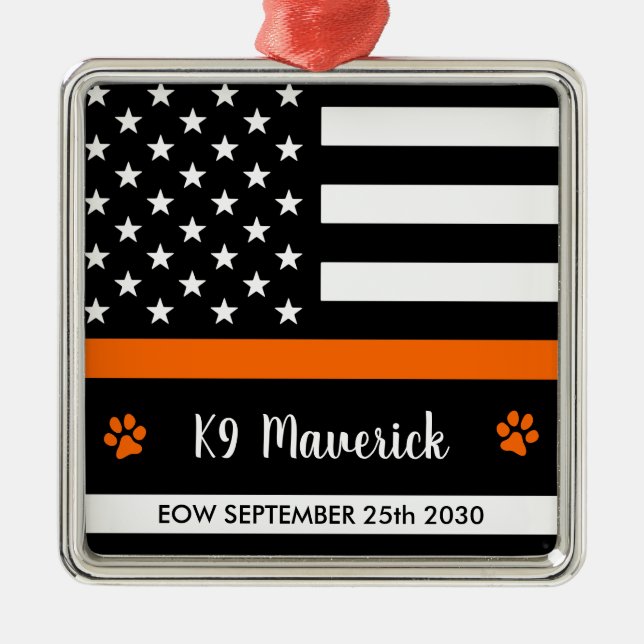 Tunn Orange - Sök och Rädding - SARS K9-Hund Julgransprydnad Metall (Framsidan)