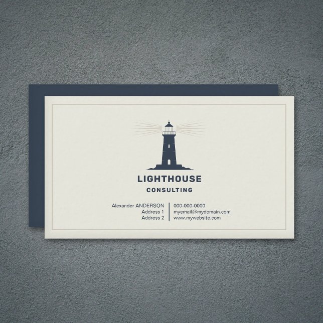 Tunn ram & marinblå fyr visitkort (Thin Frame & Navy Blue Lighthouse Business Card)
