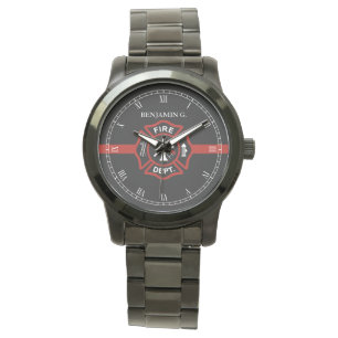 Tunn Red Line Custom Name Fire Rädding Service Armbandsur