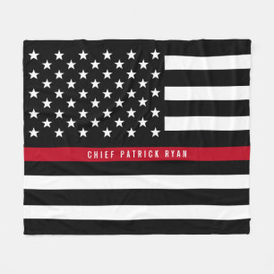 Tunn Red Line Firefighter Flagga Monogram Med. Fleecefilt