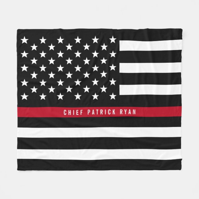 Tunn Red Line Firefighter Flagga Monogram Med. Fleecefilt (Framsidan (Horisontell))