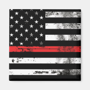 Tunn Red Line Flagga Firefighter Magnet