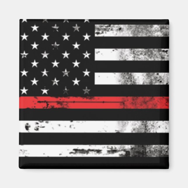 Tunn Red Line Flagga Firefighter Magnet (Framsidan)