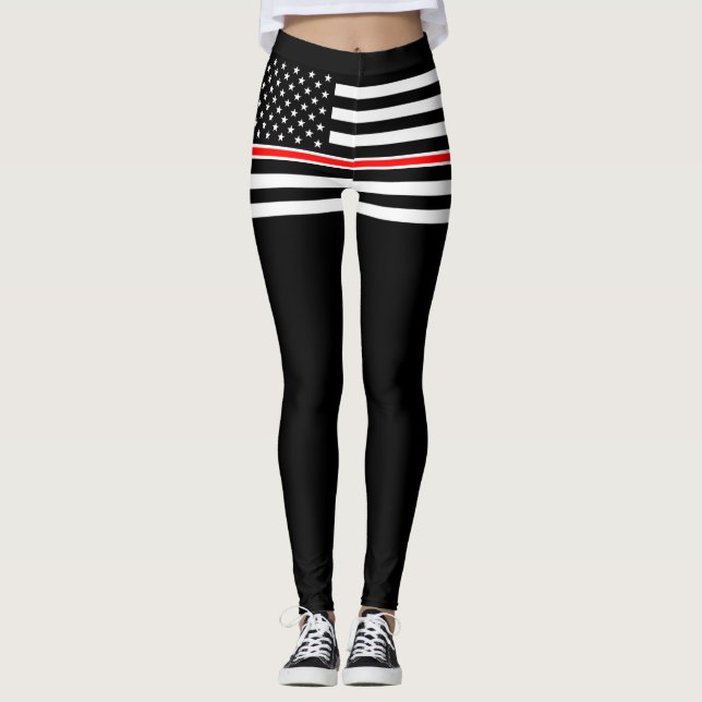 Tunn röd Flagga: Firefighter Hero Memorial Leggings (Framsida)
