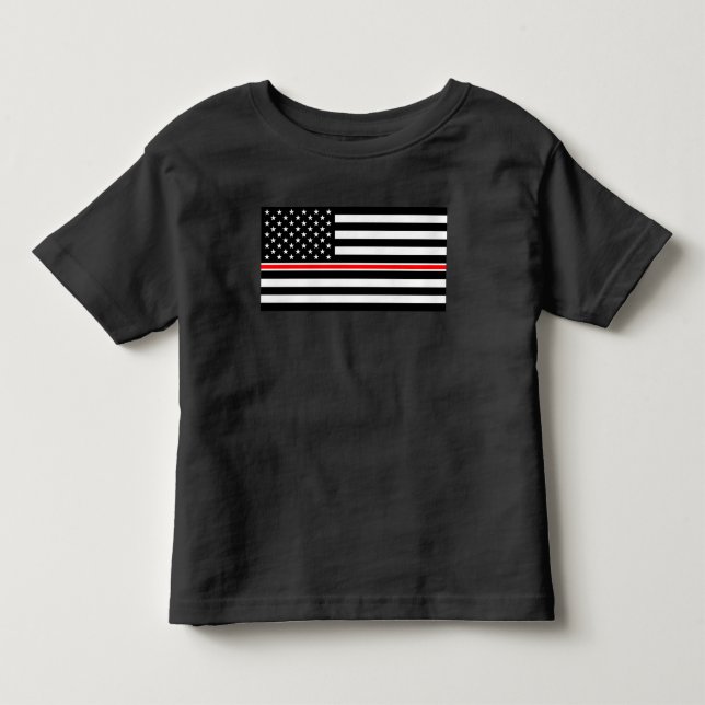 Tunn röd Flagga: Firefighter Hero Memorial T Shirt (Framsida)