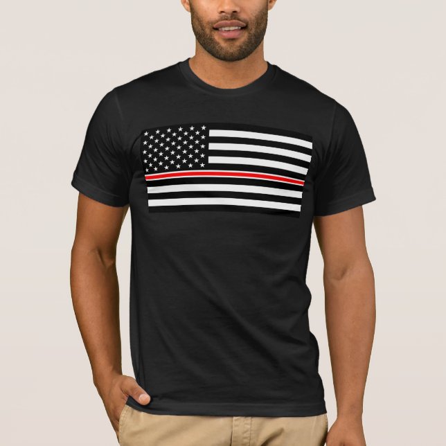 Tunn röd Flagga: Firefighter Hero Memorial T Shirt (Framsida)