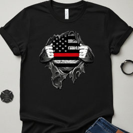 Tunn röd linje Flagga "Superhjälte" Brandman T Shirt
