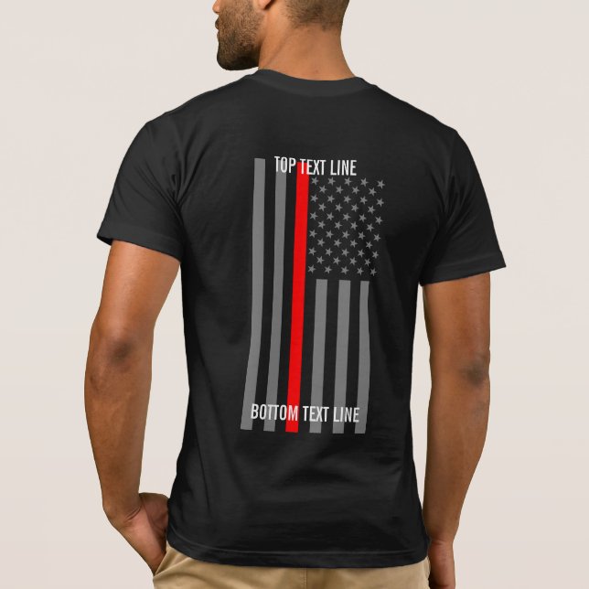Tunn röd linjeamerikanska flaggan som är grafisk t-shirt (Baksida)