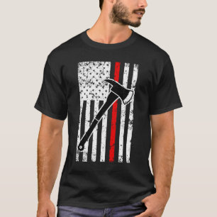 Tunn röd linjebrandmanmanar T-tröja för flagga T Shirt
