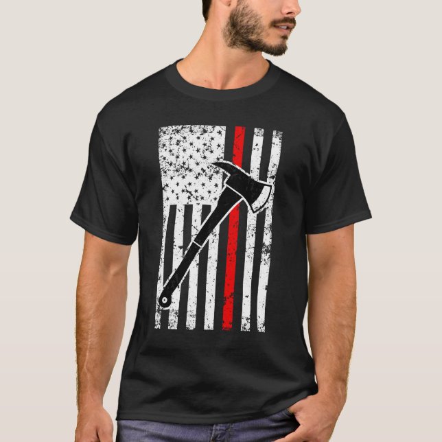 Tunn röd linjebrandmanmanar T-tröja för flagga T Shirt (Framsida)