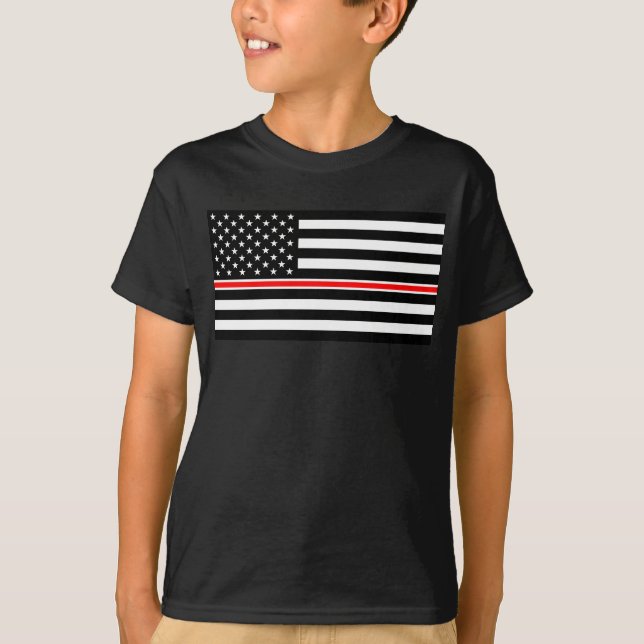 Tunn röda linjen flagga: Brandman Hjälte Minnesmär T Shirt (Framsida)