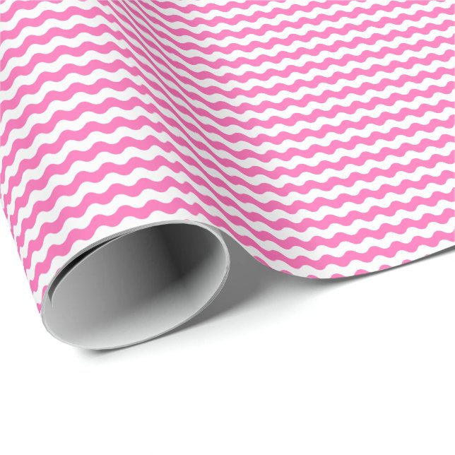 Tunn rosa- och vitvågar som slår in papper presentpapper (Rullad Hörn)
