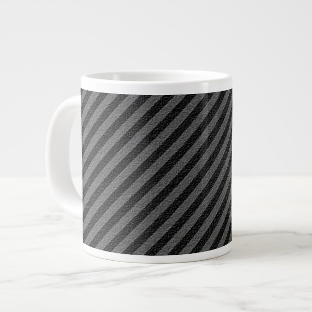 Tunn svart och Grått Diagonal Rand Jumbo Mugg (Framsida vänster)