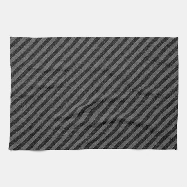 Tunn svart och Grått Diagonal Rand Kökshandduk (Horisontell)