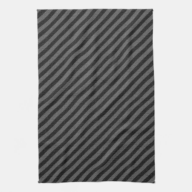 Tunn svart och Grått Diagonal Rand Kökshandduk (Vertikal)