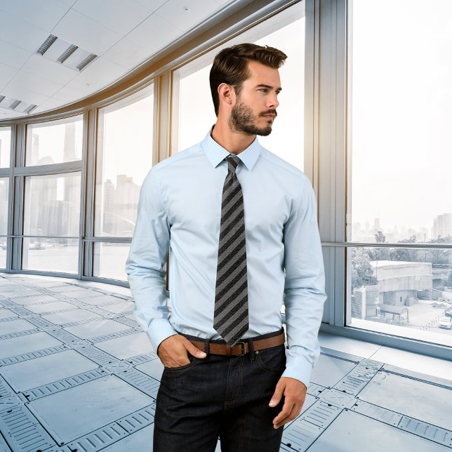 Tunn svart och Grått Diagonal Rand Slips (Thin Black and Gray Diagonal Stripes Necktie)