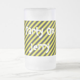 Tunn svart och Gult diagonal Rand Frostat Ölglas