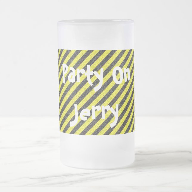 Tunn svart och Gult diagonal Rand Frostat Ölglas (Center)