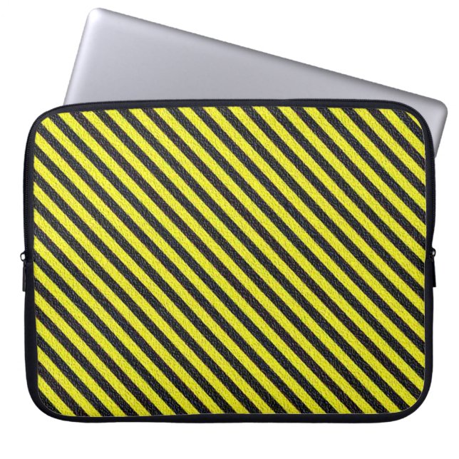 Tunn svart och Gult diagonal Rand Laptop Sleeve (Framsidan)
