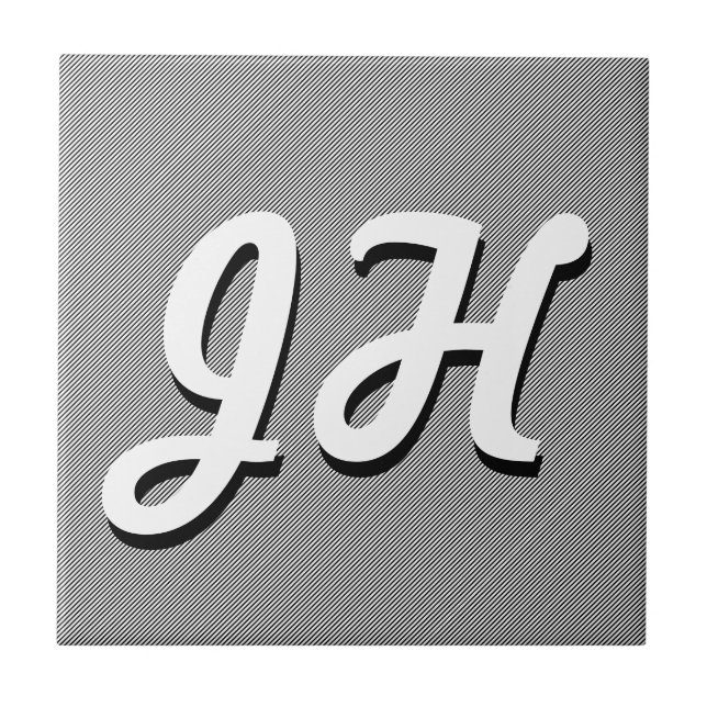 Tunn Svart & Vit Rand | Retroinspirerade Initialer Kakelplatta (Framsidan)