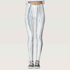 Tunn vattenfärg randig, skifferblå, grå på vit leggings