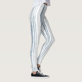 Tunn vattenfärg randig, skifferblå, grå på vit leggings