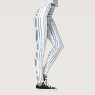Tunn vattenfärg randig, skifferblå, grå på vit leggings
