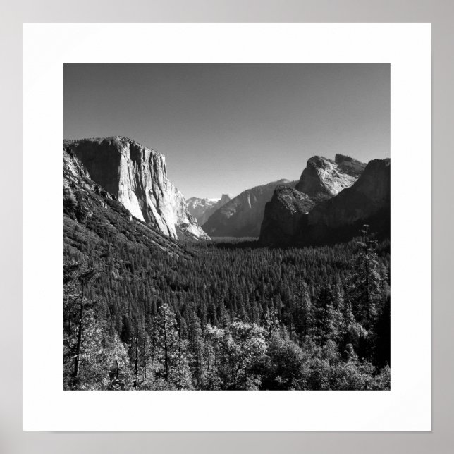 Tunnel View Yosemite Valley Black and White Photo Poster (Framsidan)