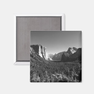 Tunnel View Yosemite Valley Svart och Vitt Foto Magnet