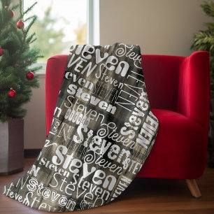 Tunnelbanan Art all text, svart baffalo pläterad Fleecefilt
