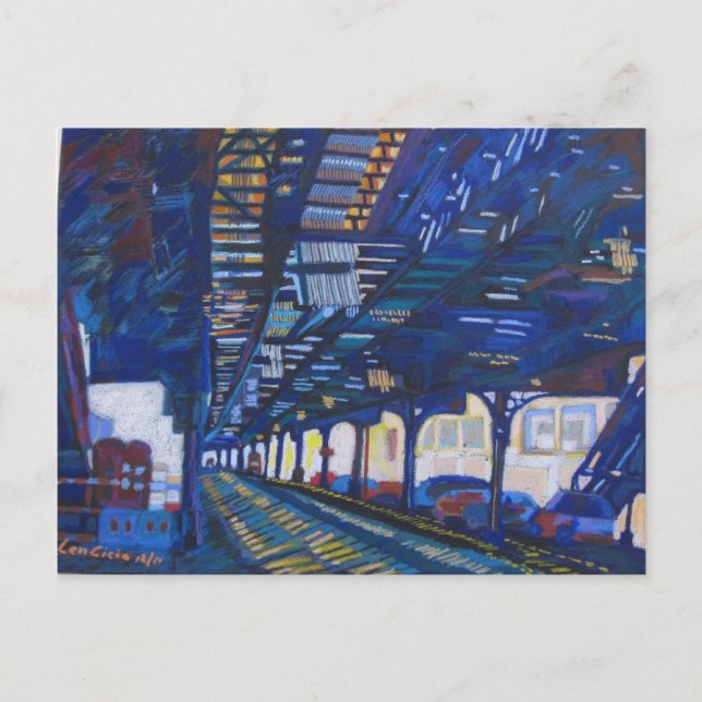 Tunnelbanan i övre Manhattan under spåren. Vykort (Framsida)