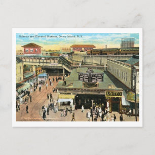 Tunnelbanan Station, Coney Island, Brooklyn Vintag Vykort