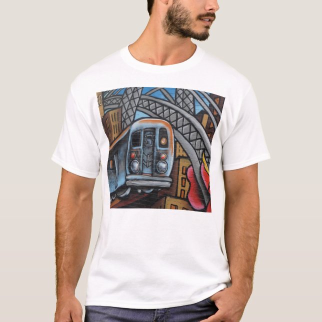 Tunnelbanan tåg urbana graffiti art t shirt (Framsida)