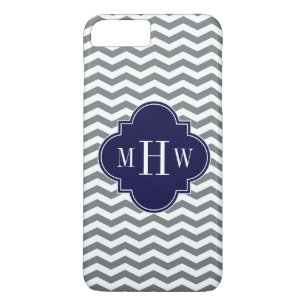 Tunnkolstunn Chevron Navy Quatrefoil 3 Monogram