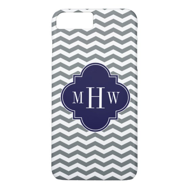 Tunnkolstunn Chevron Navy Quatrefoil 3 Monogram Case-Mate iPhone Skal (Baksida)