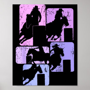 Tunnlöpningshäst Tunnlöpning Rodeo Cowgirl Kvinna Poster
